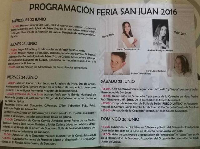Programacin Feria San Juan Luque 2016