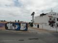 casas palmeras y tapia grafiti
