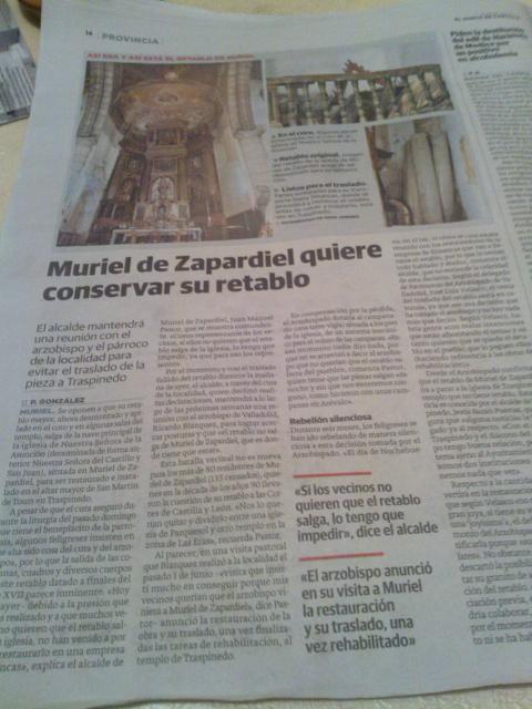 Muriel de Zapardiel quiere conservar su retablo